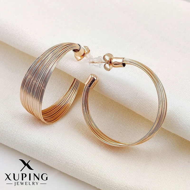 گوشواره حلقه ای رشته ای با روکش طلا طرح طلا ژوپینگ