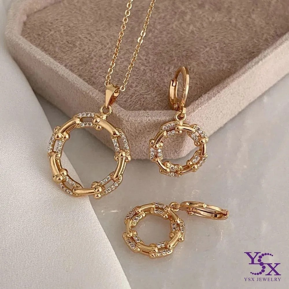 نیمست گوشواره و گردنبند زنانه تیفانی دایره درخشان برند YSX