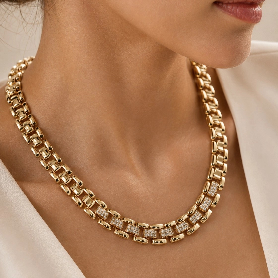 گردنبند زنانه ژوپینگ مدل آمیتیس طرح رولکسی نگین‌دار