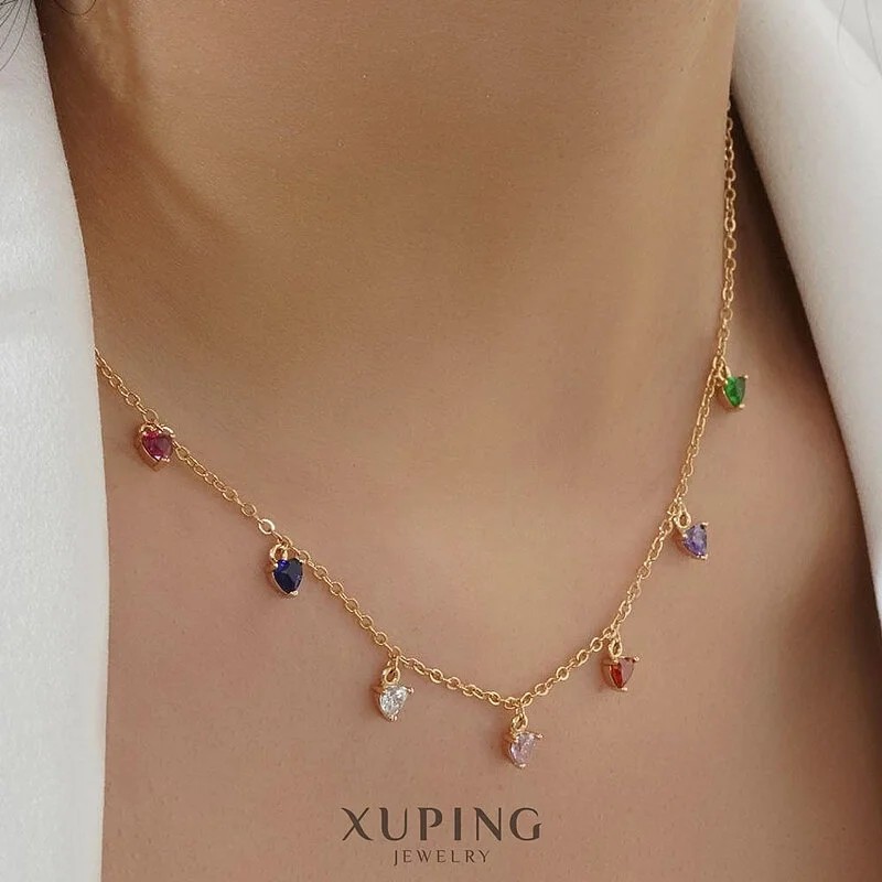 گردنبند قلب آویز مولتی کالر با روکش طلا ژوپینگ