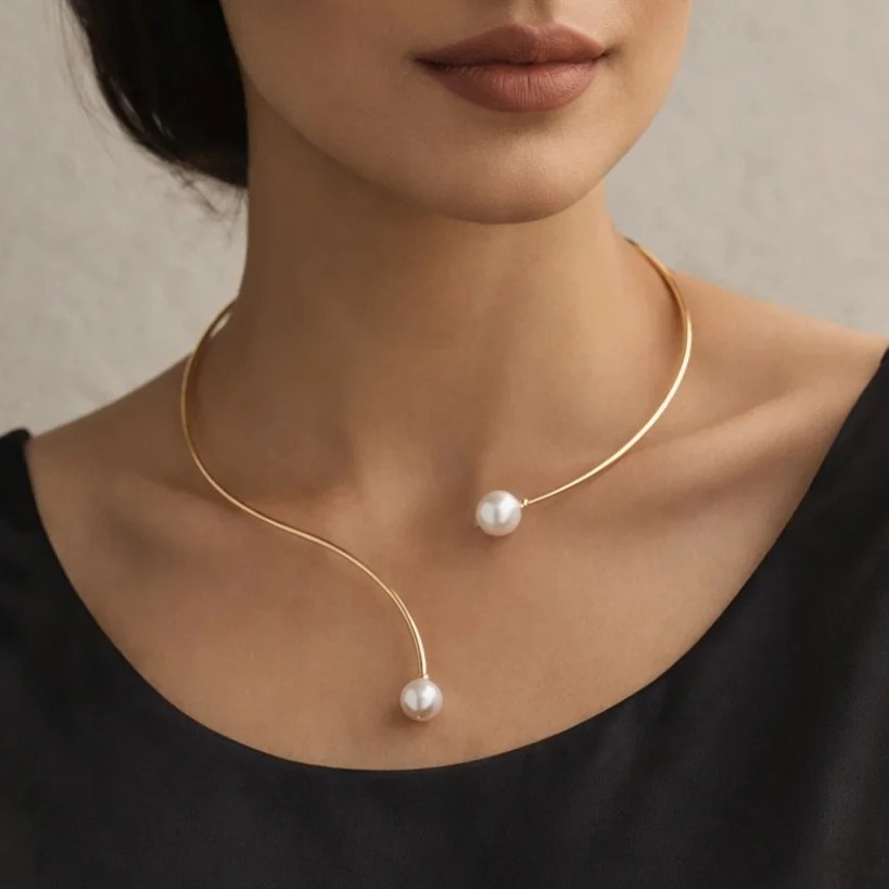 گردنبند زنانه ژوپینگ طرح طلا با آویز مروارید