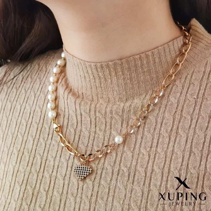 گردنبند مرواریدی ترکیبی ژوپینگ با آویز قلب نگیندار