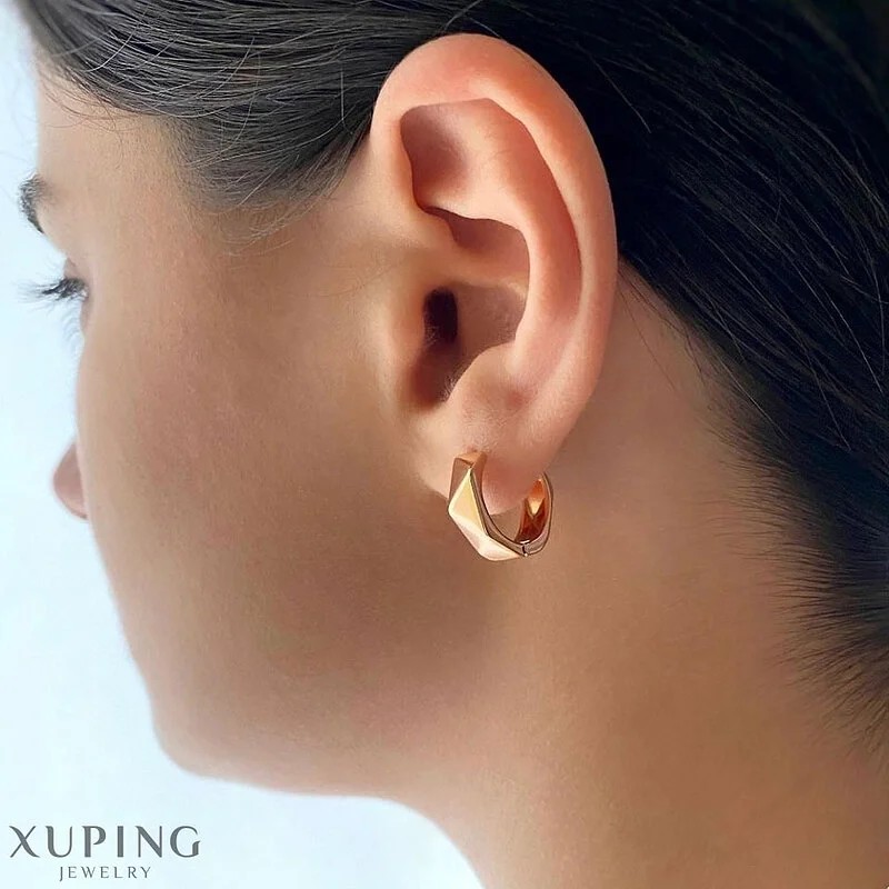 گوشواره حلقه ای چند وجهی مدل ژئومتریک با روکش طلا ژوپینگ
