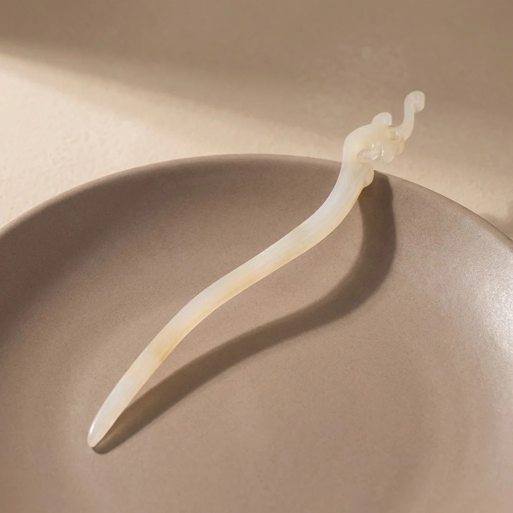 کانزاشی مو زنانه رزینی شفاف شیری با طراحی ظریف قلابی و بدنه کشیده مینیمال لوکس