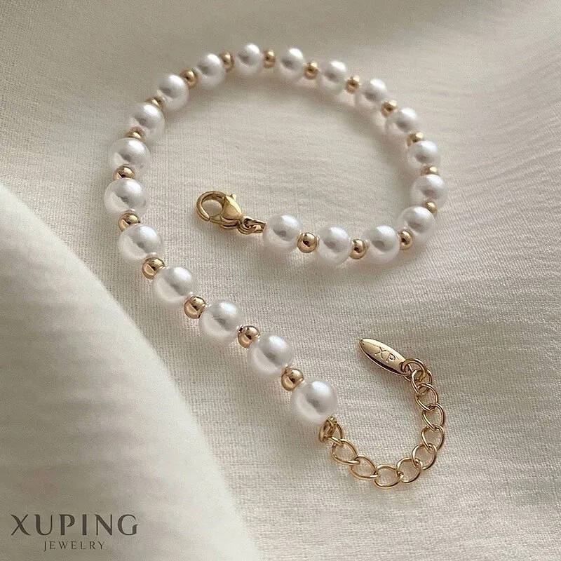 دستبند مروارید پرورشی با گویهای طلایی ژوپینگ Xuping