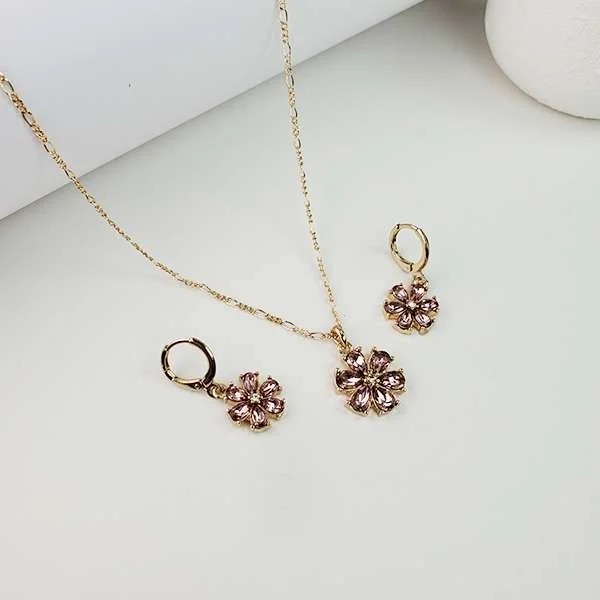 نیم ست گردنبند و گوشواره فانتزی دخترانه طرح شکوفه