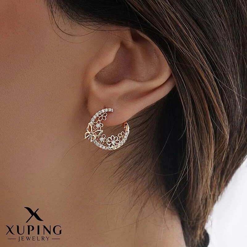 گوشواره حلقه ای ظریف با طرح گل و پروانه ژوپینگ