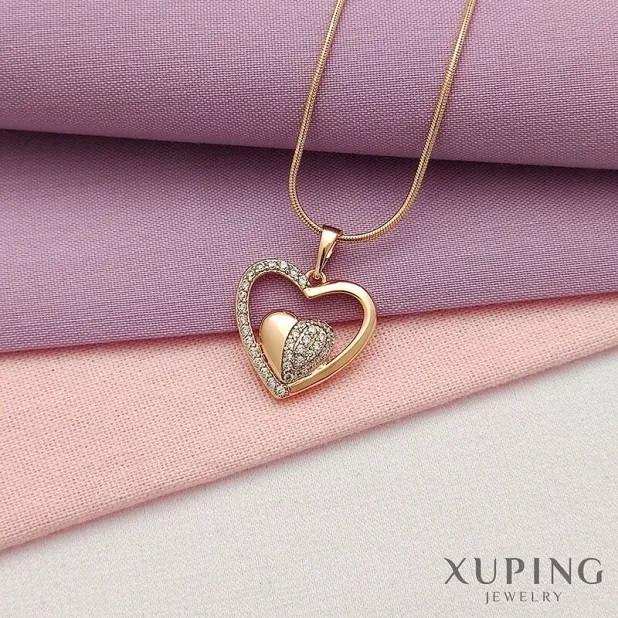 پلاک قلب نیم نگین ژوپینگ، درخشش عشق با طلای گرم